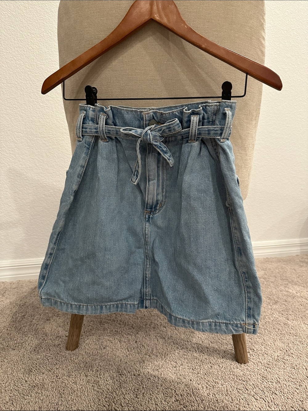 Hollister Light Blue Denim Paperbag Waist Mini Skirt